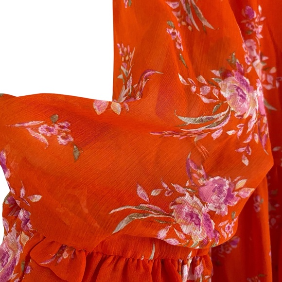 Vince Camuto NWT Orange & Pink Floral Semi Sheer Long Sleeve Flowy Dress Small - Picture 5 of 12
